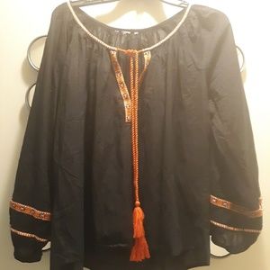 🌺BLACK & ORANGE COTTON Top